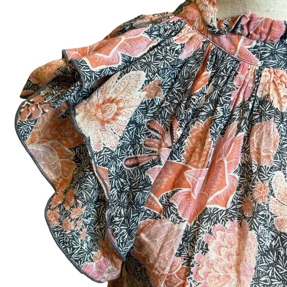 Anthropologie Steele Womens XS Floral Ruffle Peasant Midi Dress Cottagecore Boho - Picture 6 of 15